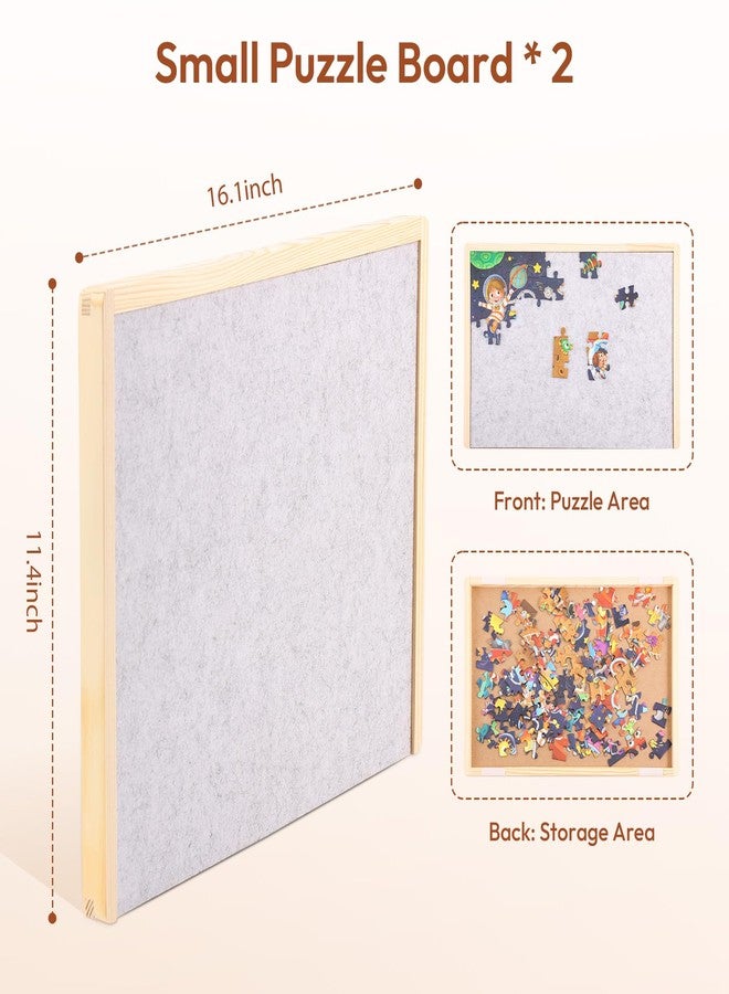 Woodtoe Small Puzzle Board with 2 Sizes, 16.1'' x 11.4'' Puzzles Board for 100 Piece, 16.1'' x 22.8'' Puzzle Table for 300 500 Jigsaw Puzzles, Wooden Felt Puzzle Tray for Kids 3+ - Image 2